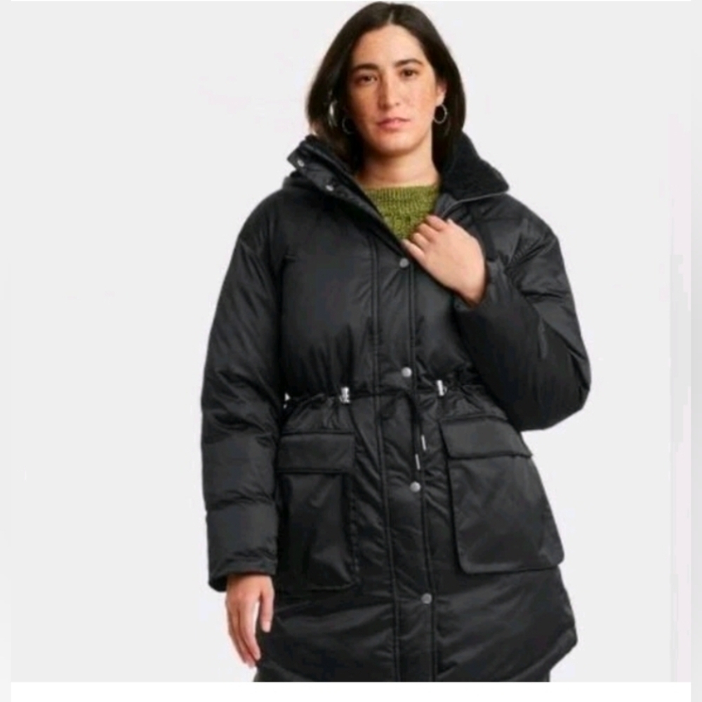 Universal Thread Women's Zipper Winter Arctic Parka Jacket Fabric Black Oversize